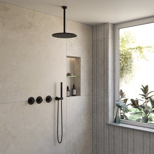 BWS Inbouw Regendouche | Sensa | Mat Zwart PVD | Plafonduitloop | 30cm Hoofddouche met Handdouche | Stopkranen