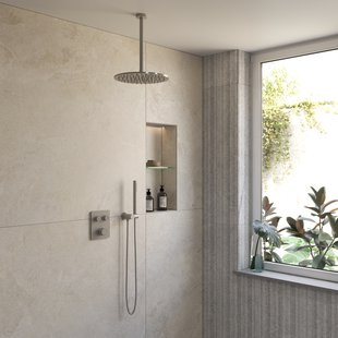 BWS Inbouw Regendouche | Sensa | Geborsteld RVS | Plafonduitloop | 30cm Hoofddouche met Handdouche | Drukknoppen