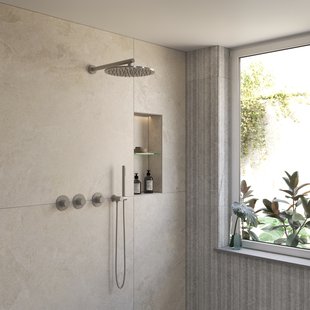 BWS Inbouw Regendouche | Sensa | Geborsteld RVS | Wanduitloop | 30cm Hoofddouche met Handdouche | Stopkranen