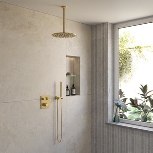 BWS Inbouw Regendouche | Sensa | Goud | Plafonduitloop | 30cm Hoofddouche met Handdouche | Drukknoppen