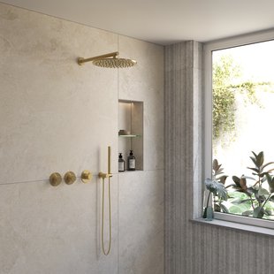 BWS Inbouw Regendouche | Sensa | Goud | Wanduitloop | 30cm Hoofddouche met Handdouche | Stopkranen
