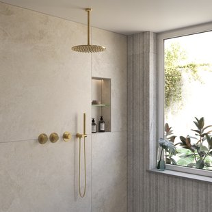 BWS Inbouw Regendouche | Sensa | Goud | Plafonduitloop | 30cm Hoofddouche met Handdouche | Stopkranen