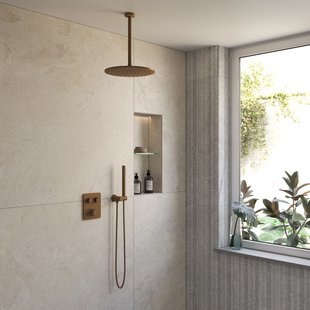 BWS Inbouw Regendouche | Sensa | Brons | Plafonduitloop | 30cm Hoofddouche met Handdouche | Drukknoppen