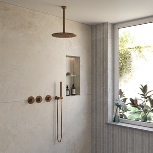 BWS Inbouw Regendouche | Sensa | Brons | Plafonduitloop | 30cm Hoofddouche met Handdouche | Stopkranen