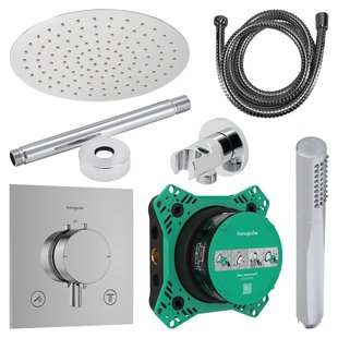 Regendouche Inbouw Hansgrohe Ecostat Plafonduitloop met Handdouche en Hoofddouche 20 cm Thermostaat Vierkant Chroom