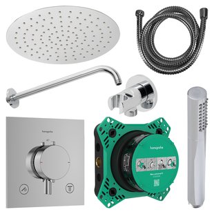 Regendouche Inbouw Hansgrohe Ecostat Wanduitloop met Handdouche en Hoofddouche 30 cm Thermostaat Vierkant Chroom