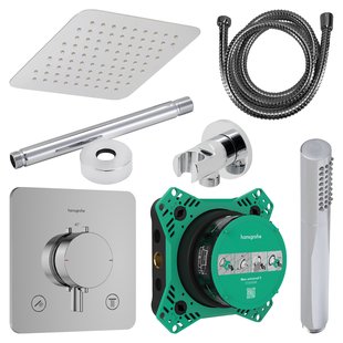 Regendouche Inbouw Hansgrohe Ecostat Plafonduitloop met Handdouche en Hoofddouche 20 cm Thermostaat Vierkant Afgerond Chroom