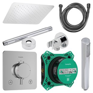 Regendouche Inbouw Hansgrohe Ecostat Plafonduitloop met Handdouche en Hoofddouche 30 cm Thermostaat Vierkant Afgerond Chroom