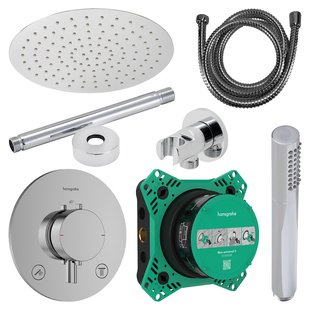 Regendouche Inbouw Hansgrohe Ecostat Plafonduitloop met Handdouche en Hoofddouche 20 cm Thermostaat Rond Chroom