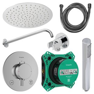 Regendouche Inbouw Hansgrohe Ecostat Wanduitloop met Handdouche en Hoofddouche 30 cm Thermostaat Rond Chroom