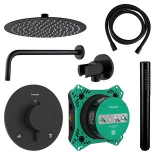Regendouche Inbouw Hansgrohe Ecostat Wanduitloop met Handdouche en Hoofddouche 20 cm Thermostaat Rond Mat Zwart