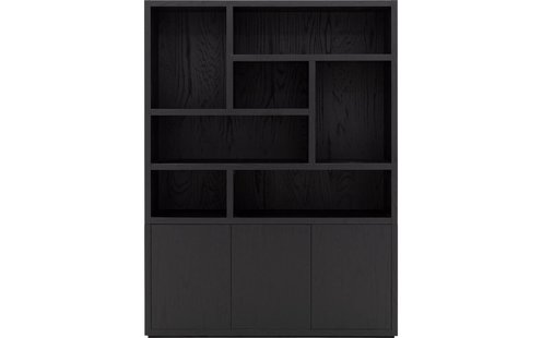 Goossens Buffetkast Barcelona, 3 deuren 7 open vakken (verticale layout), zwart eiken, 158 x 212 x 45 cm, stijlvol landelijk