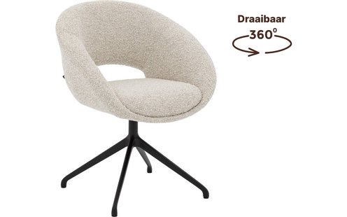 Goossens Stoel Babs beige stof graden draaibaar met armleuning, modern design