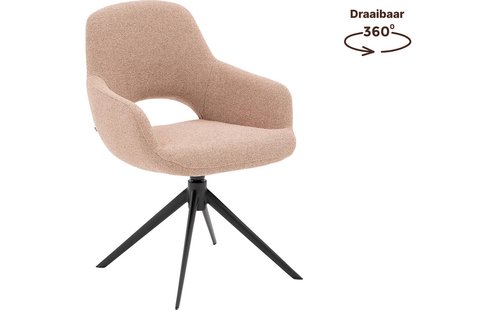 Goossens Stoel Bonna roze stof graden draaibaar met returnfunctie met armleuning, modern design