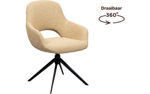 Goossens Stoel Bonna geel stof graden draaibaar met returnfunctie met armleuning, modern design