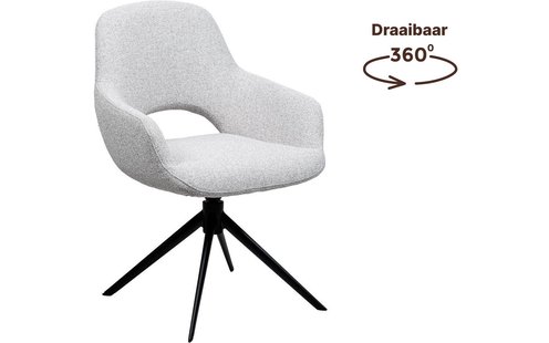 Goossens Stoel Bonna lichtgrijs stof graden draaibaar met returnfunctie met armleuning, modern design