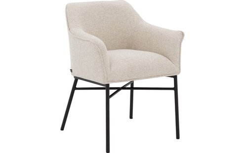 Goossens Eetkamerstoel Rory beige stof met armleuning, elegant chic