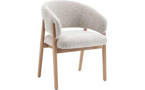 Goossens Eetkamerstoel Hayley met Massief Houten Frame beige stof met armleuning,