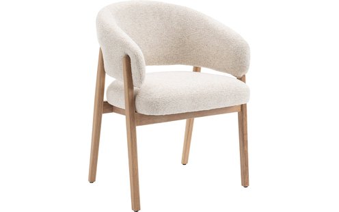 Goossens Eetkamerstoel Hayley met Massief Houten Frame beige stof met armleuning,