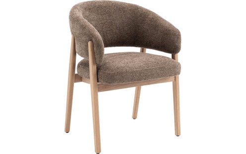 Goossens Eetkamerstoel Hayley met Massief Houten Frame bruin stof met armleuning,