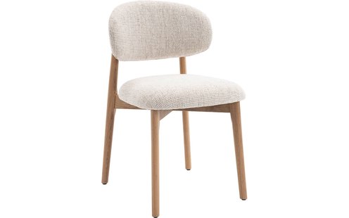 Goossens Eetkamerstoel Bessy met Massief Houten Frame beige stof leuning,