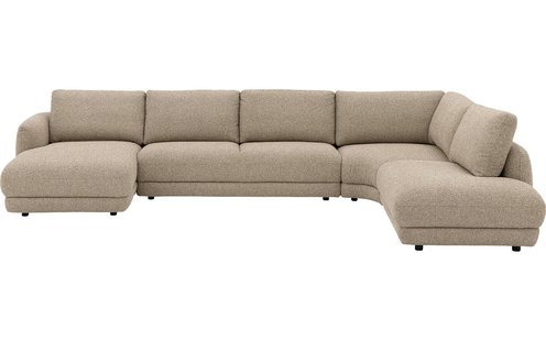Goossens Bank Premiere beige, stof, 3-zits, met chaise longue links