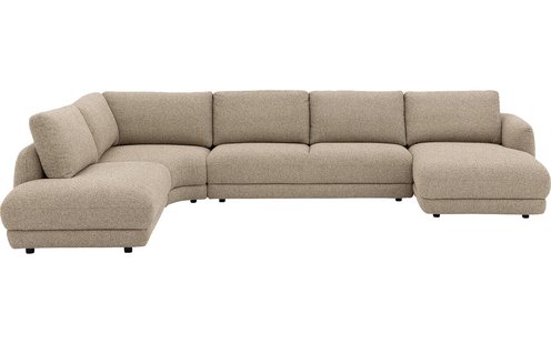 Goossens Bank Premiere beige, stof, 3-zits, met chaise longue rechts