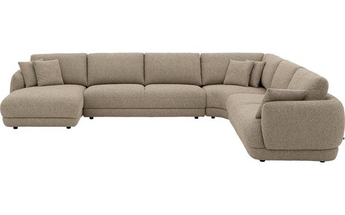 Goossens Bank Premiere beige, stof, 3-zits, met chaise longue links