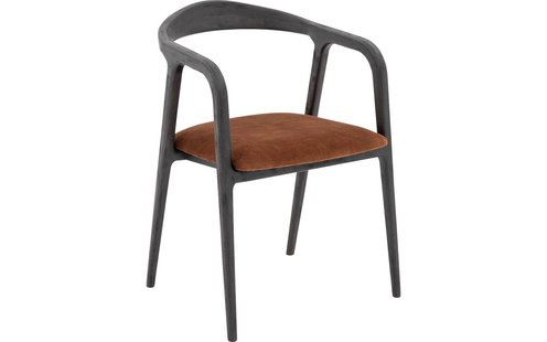 Goossens Stoel Laura met Massief Houten Frame bruin velvet stof met armleuning,