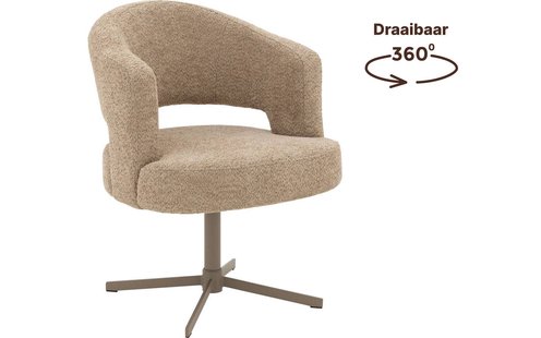 Goossens Excellent Stoel Roma bruin stof graden draaibaar met autoreturn met armleuning, elegant chic