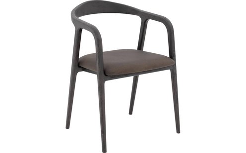 Goossens Stoel Laura met Massief Houten Frame bruin leer met armleuning,