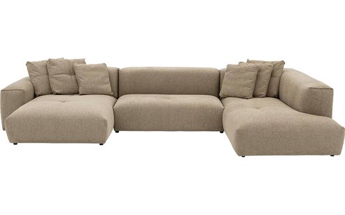 Goossens Bank Lago bruin, stof, met ligelement rechts met chaise longue links