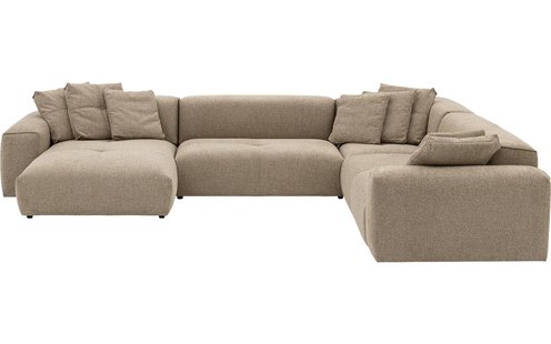 Goossens Bank Lago bruin, stof, met chaise longue links