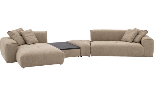 Goossens Bank Lago bruin, stof, 3,5-zits, met chaise longue links