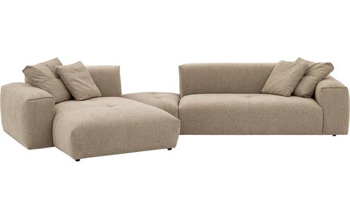 Goossens Bank Lago bruin, stof, 3,5-zits, met chaise longue links