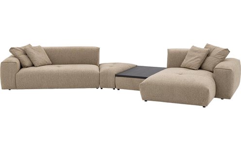 Goossens Bank Lago bruin, stof, 3,5-zits, met chaise longue rechts