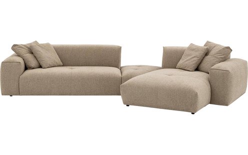 Goossens Bank Lago bruin, stof, 3,5-zits, met chaise longue rechts