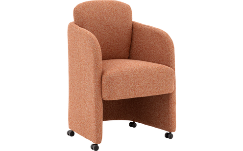 Goossens Eetkamerstoel Leah roze stof met armleuning en met wielen, modern design