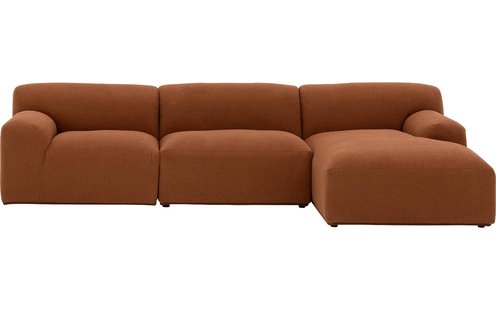 Goossens Excellent Elementenbank Sens bruin, stof, 1,5-zits, urban industrieel met chaise longue rechts