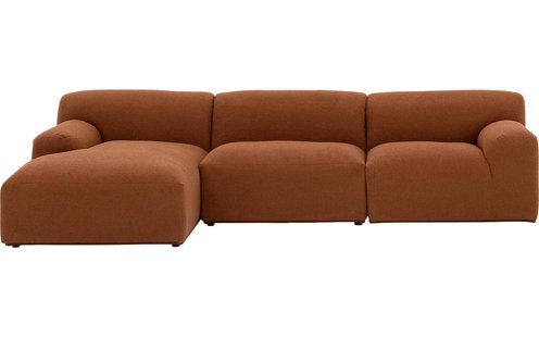 Goossens Excellent Elementenbank Sens bruin, stof, 1,5-zits, urban industrieel met chaise longue links