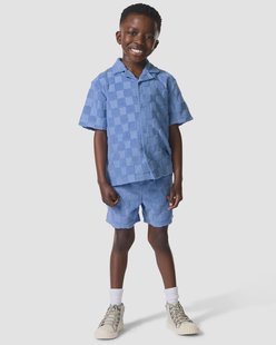 HEMA Kindershort regular fit badstof blokken blauw (blauw)