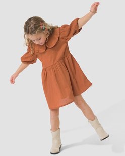 HEMA Kinderjurk A-lijn geborduurd bruin (bruin)