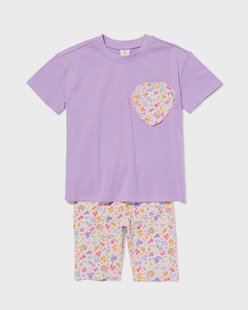 HEMA Kinderkledingset rib bloemen paars (paars)