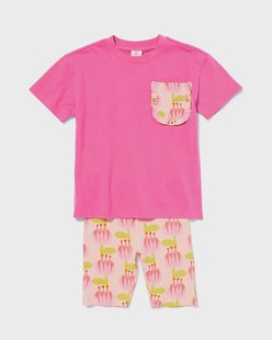 HEMA Kinderskledingset jersey bloemen donkerroze (donkerroze)