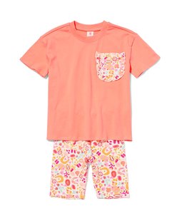 HEMA Kinderkledingset rib bloemen koraal (koraal)