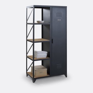 Etagère-kast 1 deur, staal en geolied grenen, Hiba
