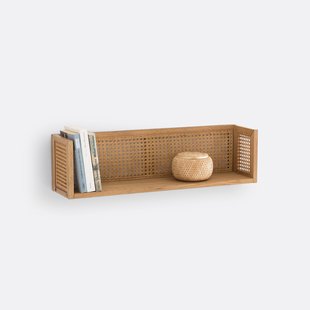 Wandplank in eikenhout, fineer en riet, Waska