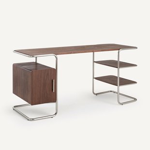 Buisvormig bureau in walnootfineer, lengte 155 cm, Emlyn