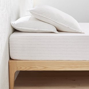 Hoeslaken in gewassen linnen, gestreept, omslag 35 cm, Linot