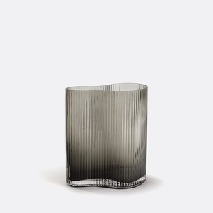 Vaas in geribbeld smoked glas H21 cm, Anija